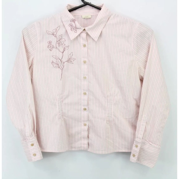 J. Jill Tops - J. Jill Women's Button Up LS Shirt Size Large Multicolor Striped Floral Flowers